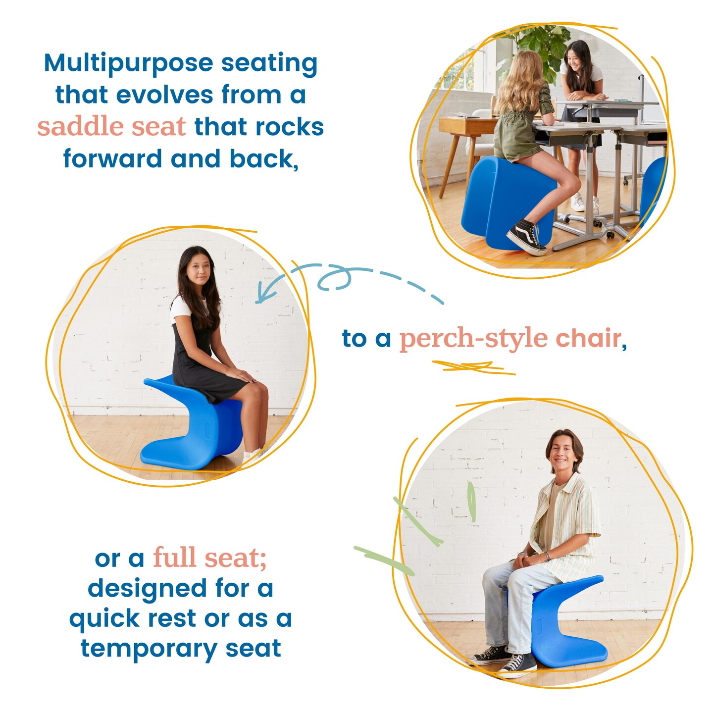 Wave Seat, 18in - 19.6in Seat Height, Perch Stool
