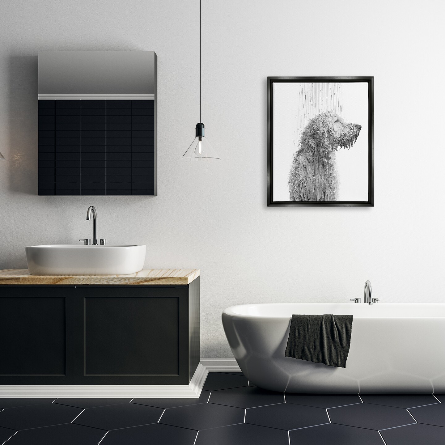 Stupell Industries Dog Bathroom Splash Framed Floater Canvas Wall Art