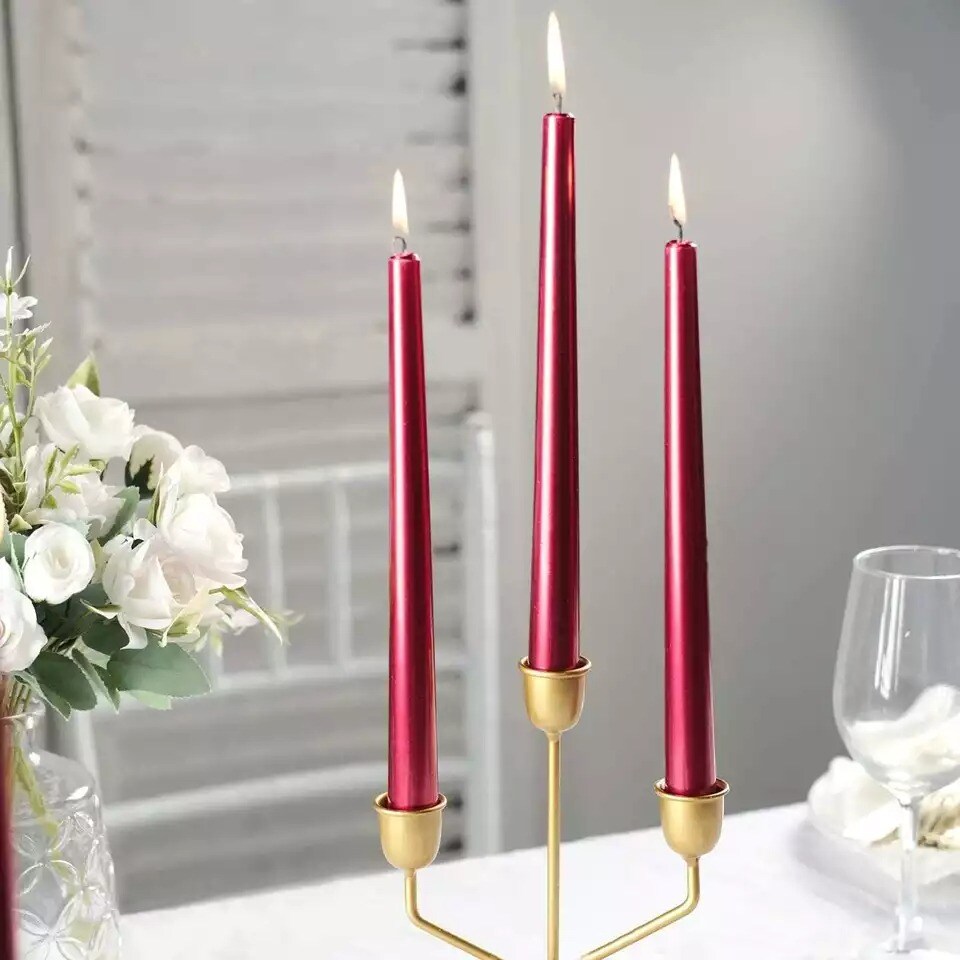 12 Metallic Red Premium 10&#x22; Taper Candles Unscented