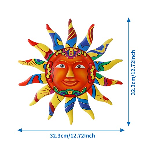 12.7 Inches Metal Sun Wall Art Decor Hanging for Indoor Outdoor Home Garden Colorful Sun Face Sculptures & Statues Yellow