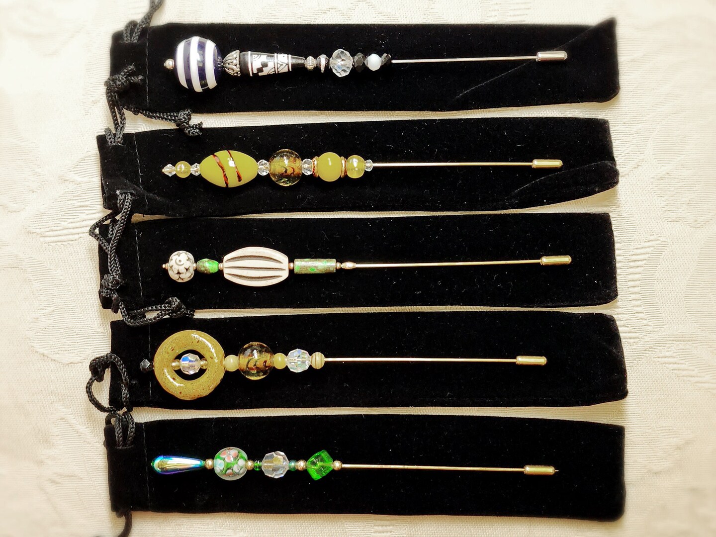 Striking Beaded 6 inch Stick Pins ~ Scarf Pin ~ Lapel Pin ~ Shawl Brooch Pin  ~ Hijab Brooch Pin ~ Wedding Pin ~ Your Choice
