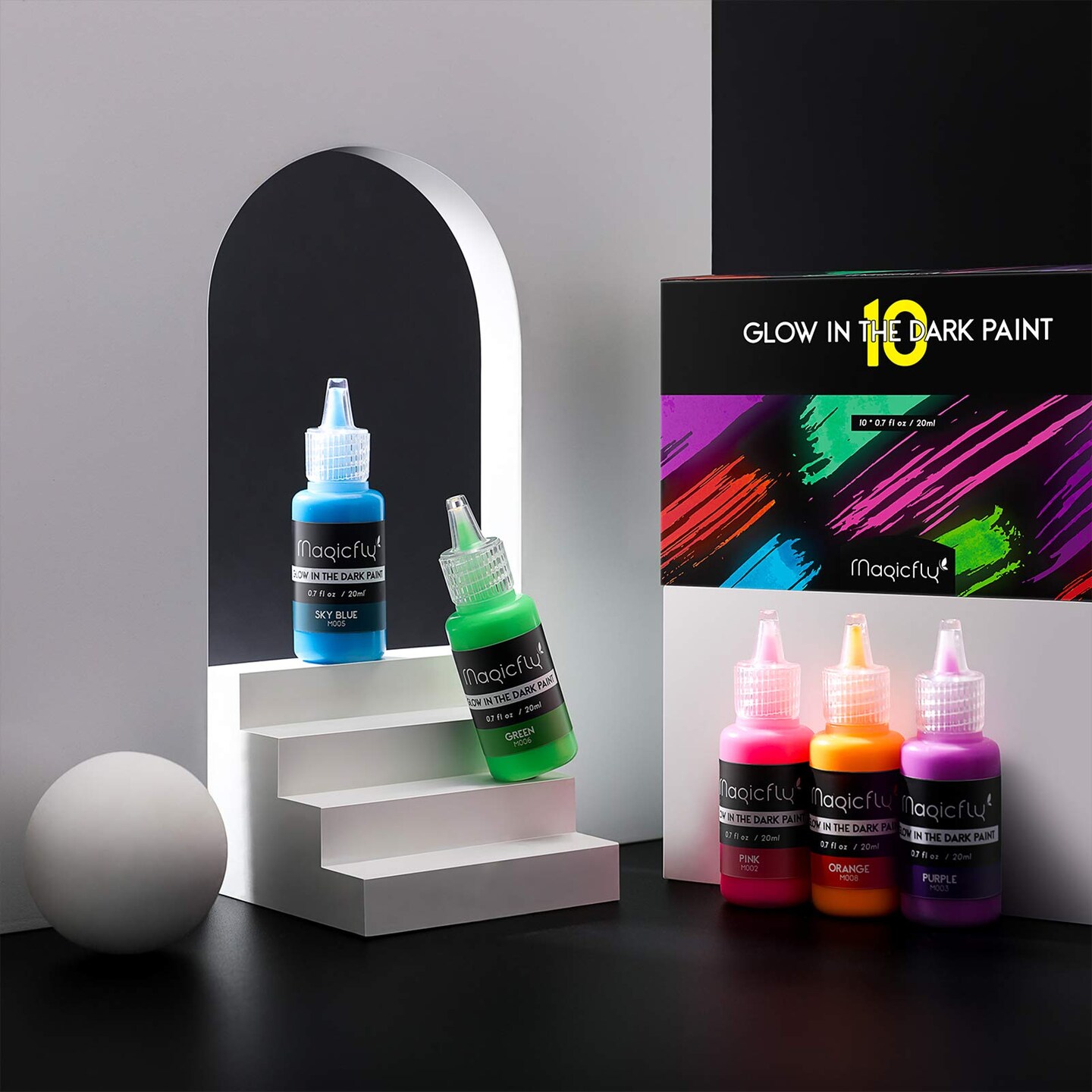 10 Bright Colors Acrylic Glow in The Dark Paint,  Liquid Luminous Paint, Neon Paints Glow in Dark for Painting, Halloween Decoration, DIY Crafts, 20 ml Each