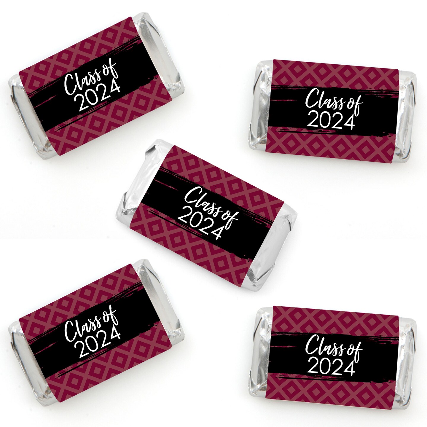 Big Dot of Happiness 2024 Maroon Graduation Party - Mini Candy Bar Wrapper Stickers - Small Favors - 40 Count