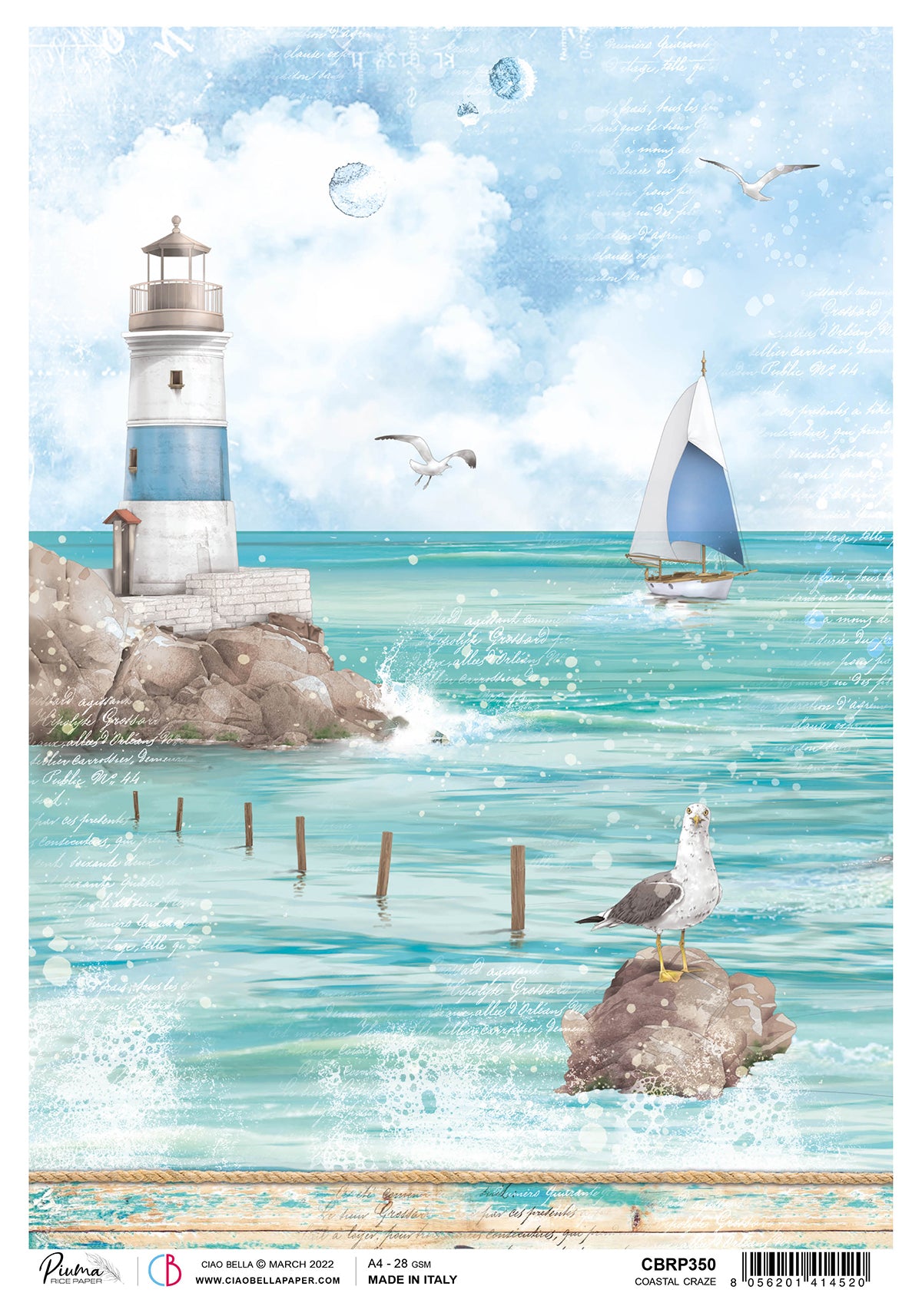 Ciao Bella  Rice Paper A4 Piuma Coastal Craze - 5 Sheets