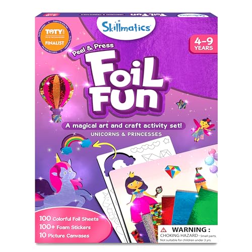 Skillmatics Art &#x26; Craft Activity - Foil Fun Unicorns &#x26; Princesses, No Mess Art for Kids, Craft Kits &#x26; Supplies, DIY Creative Activity, Gifts for Girls &#x26; Boys Ages 4, 5, 6, 7, 8, 9, Travel Toys