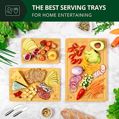 3 Pieces Cutting Boards for Kitchen - Bamboo Cutting Board, Cutting Boards with Juice Grooves, Serving Board Set, Thick Chopping Board for Meat, Veggies, Easy Grip Handle