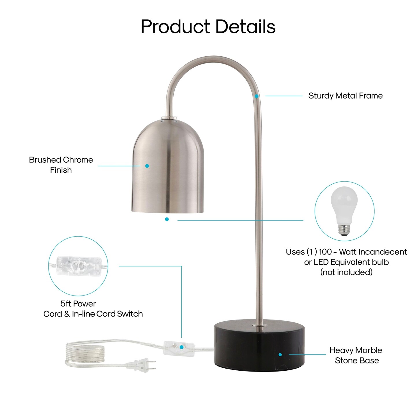 Sury Table Lamp 5ft Power Cord