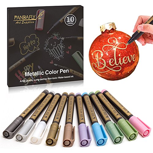 PANDAFLY Metallic Marker Pens Set of 10 Colors Paint Markers for Black Paper Rock Painting Scrapbooking Crafts Card Making Ceramics DIY Photo