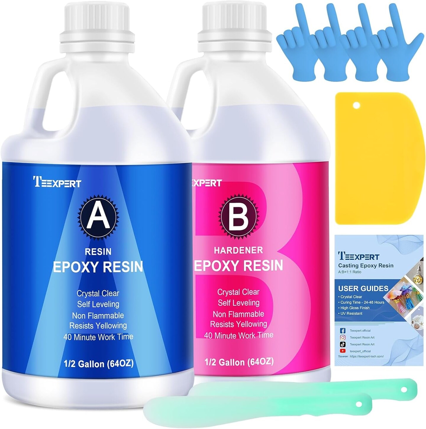 Teexpert Crystal Clear Epoxy Resin Kit 2 Gallon Self-Leveling Coating and  Casting Resin, High-Gloss & Bubbles Free Resin and Hardener Kit for DIY  Art