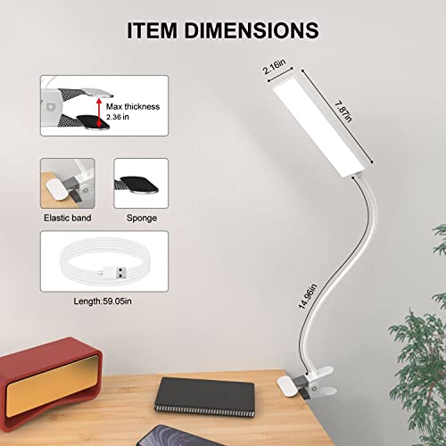 Vansuny Clip on Light LED Desk Lamp with Eye-Caring LED Light and Metal Clip, 11 Level Brightness 3 Color Modes, Power by USB Port 5W Flexible Gooseneck Reading Light for Home and Office (5W, White)