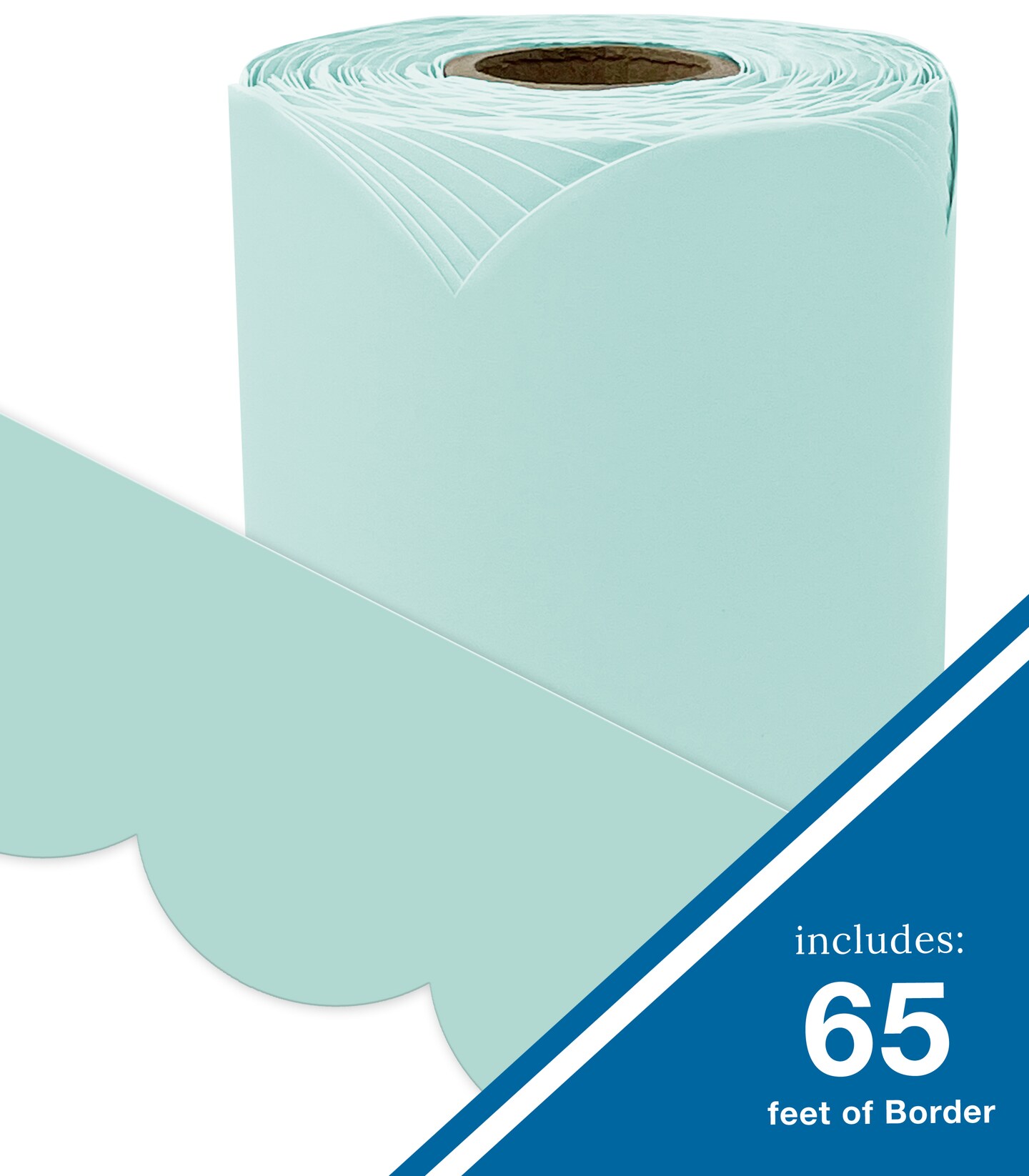 Carson Dellosa 65Ft of Sea Glass Green Bulletin Board Borders, 1 Roll of Pastel Scalloped Trim for Rolling Whiteboard, Cork and Posterboard, Party, Easter, Spring Decorations, and Classroom Decor