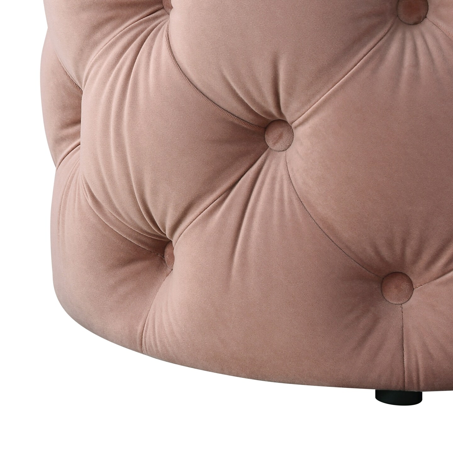 Marianna Linen/Velvet Tufted Allover Upholstered Round Ottoman, 1 Piece
