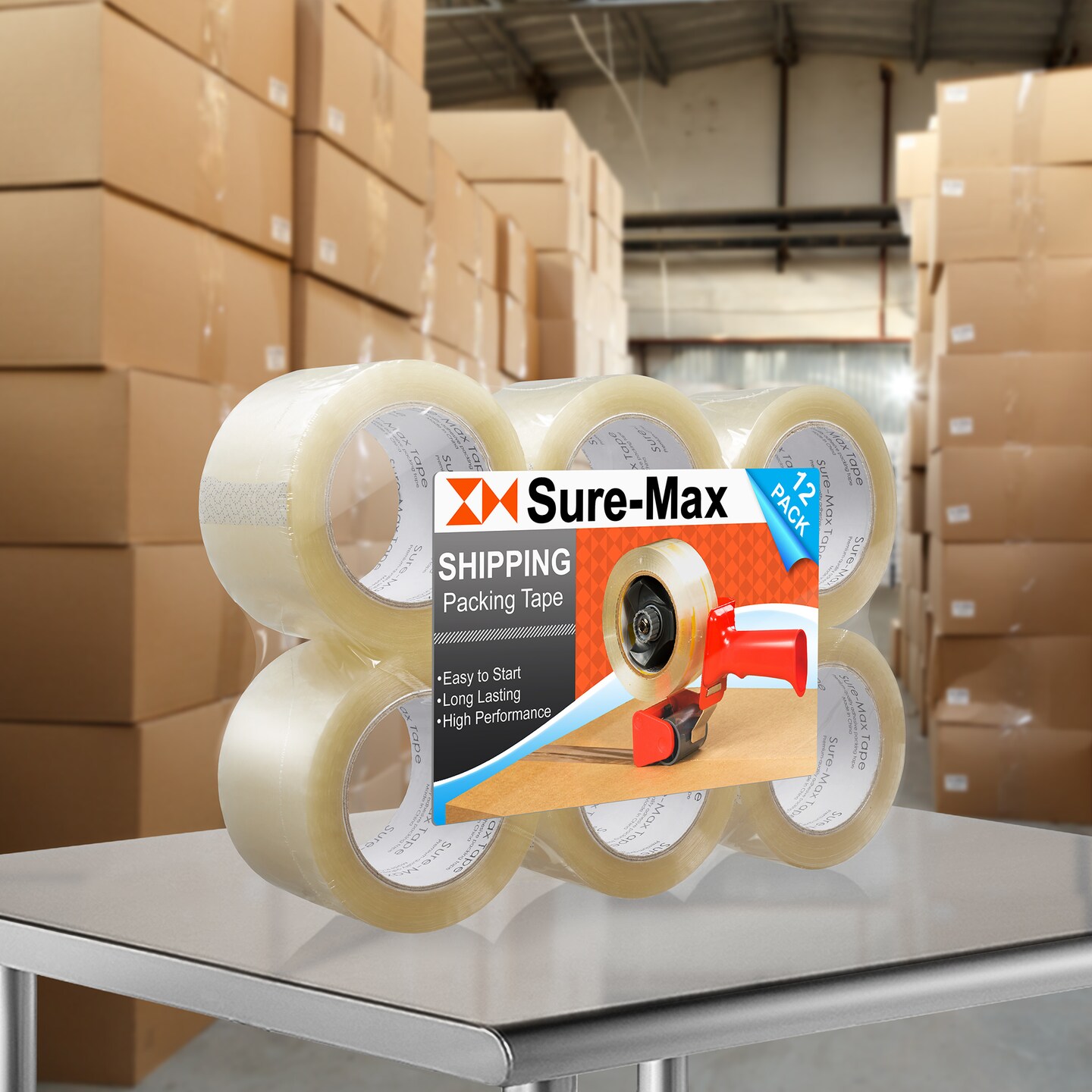 Sure-Max 12 Rolls Extra-Wide Shipping &#x26; Packing Tape (3&#x22; x 110 yard/330&#x27; each) - Moving &#x26; Adhesive Carton Sealing - 2.0mil Clear