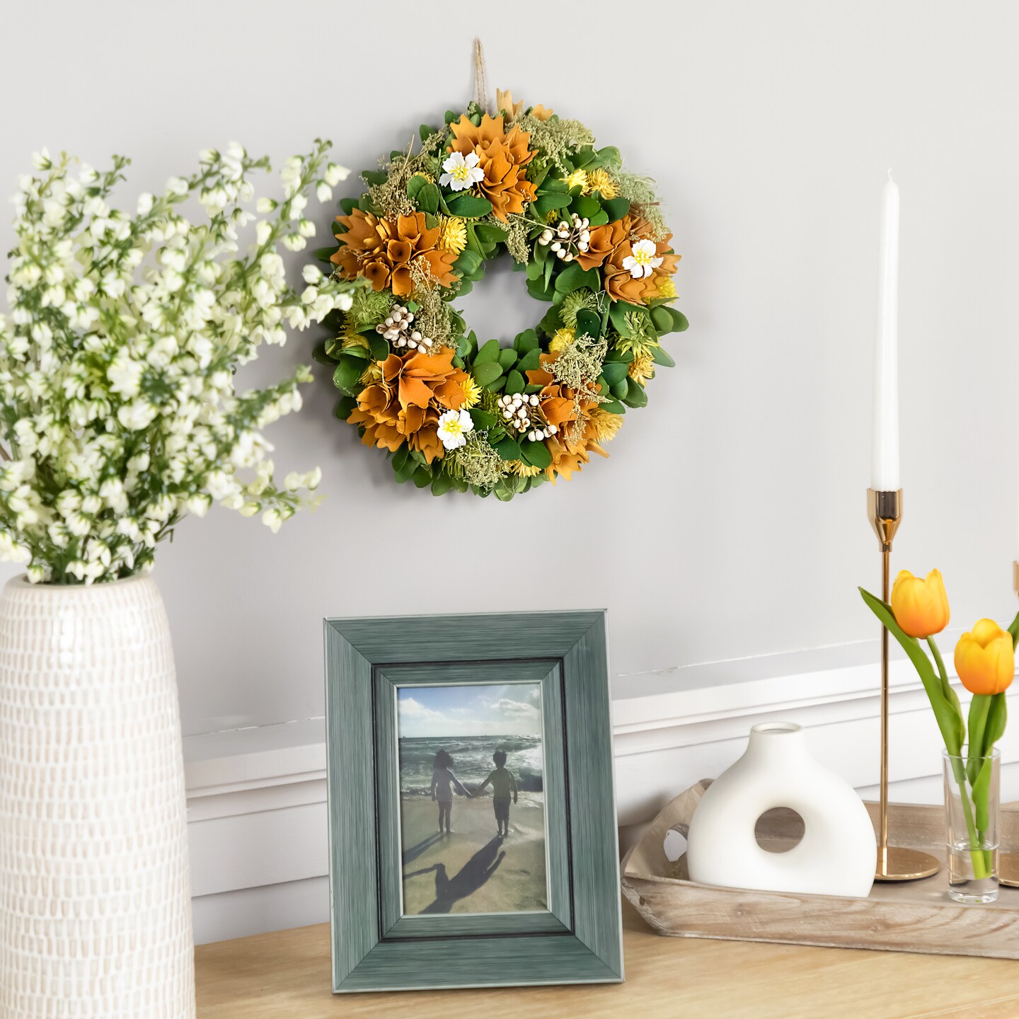 Northlight Mixed Floral Artificial Spring Wreath - 11&#x22; - Orange