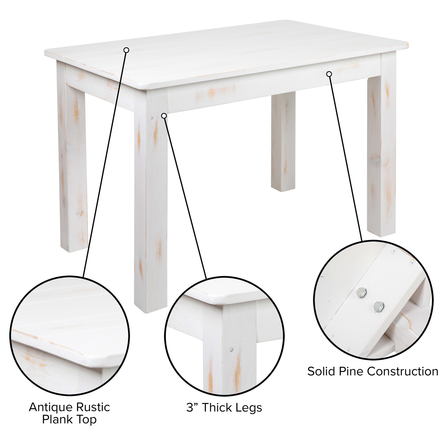 Merrick Lane Rectangular Antique Solid Pine Farm Dining Table