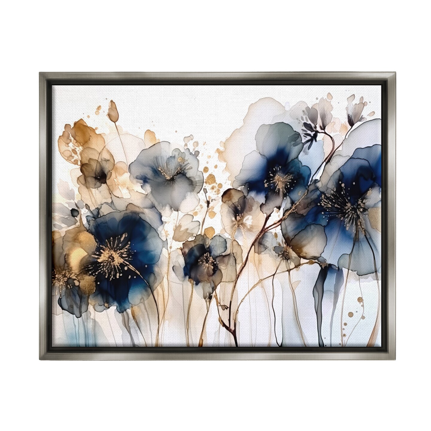 Stupell Industries Navy &#x26; Gold Abstraction Framed Floater Canvas Wall Art