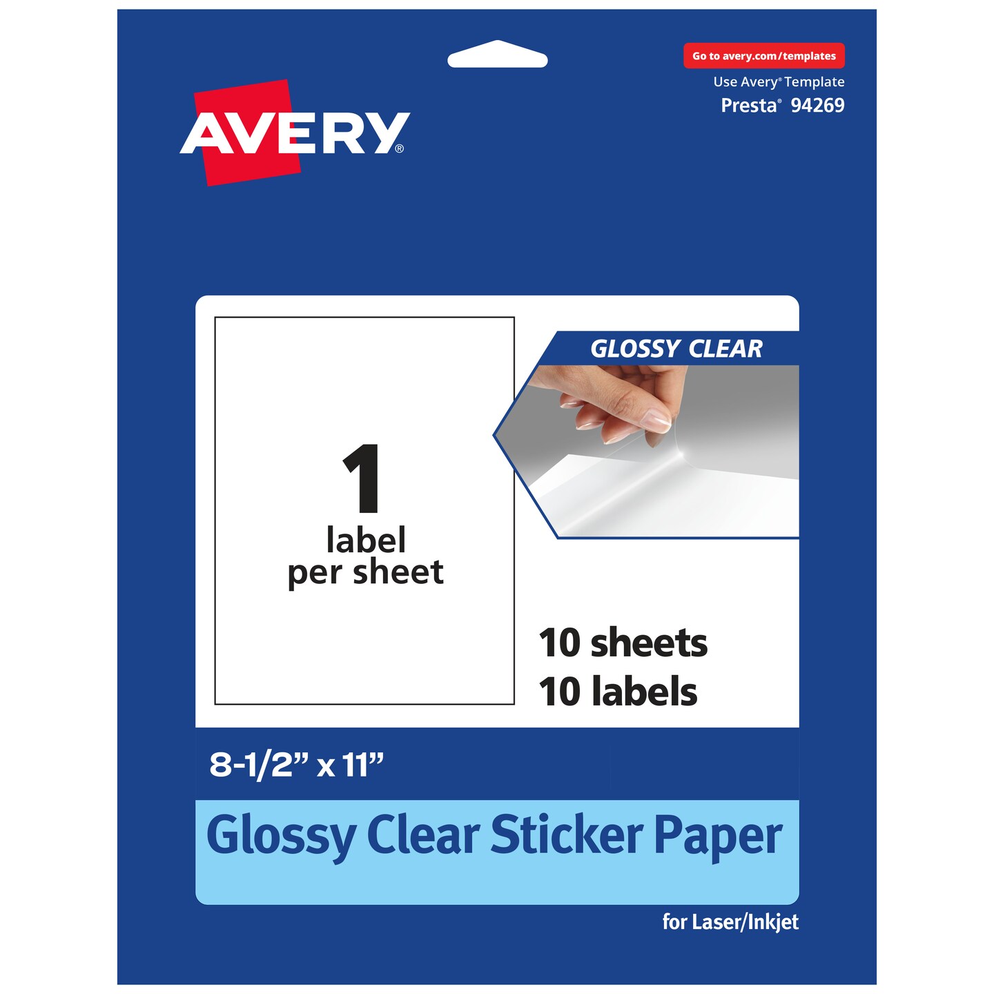 Avery Glossy Clear Rectangle Labels, 8.5&#x22; x 11&#x22;