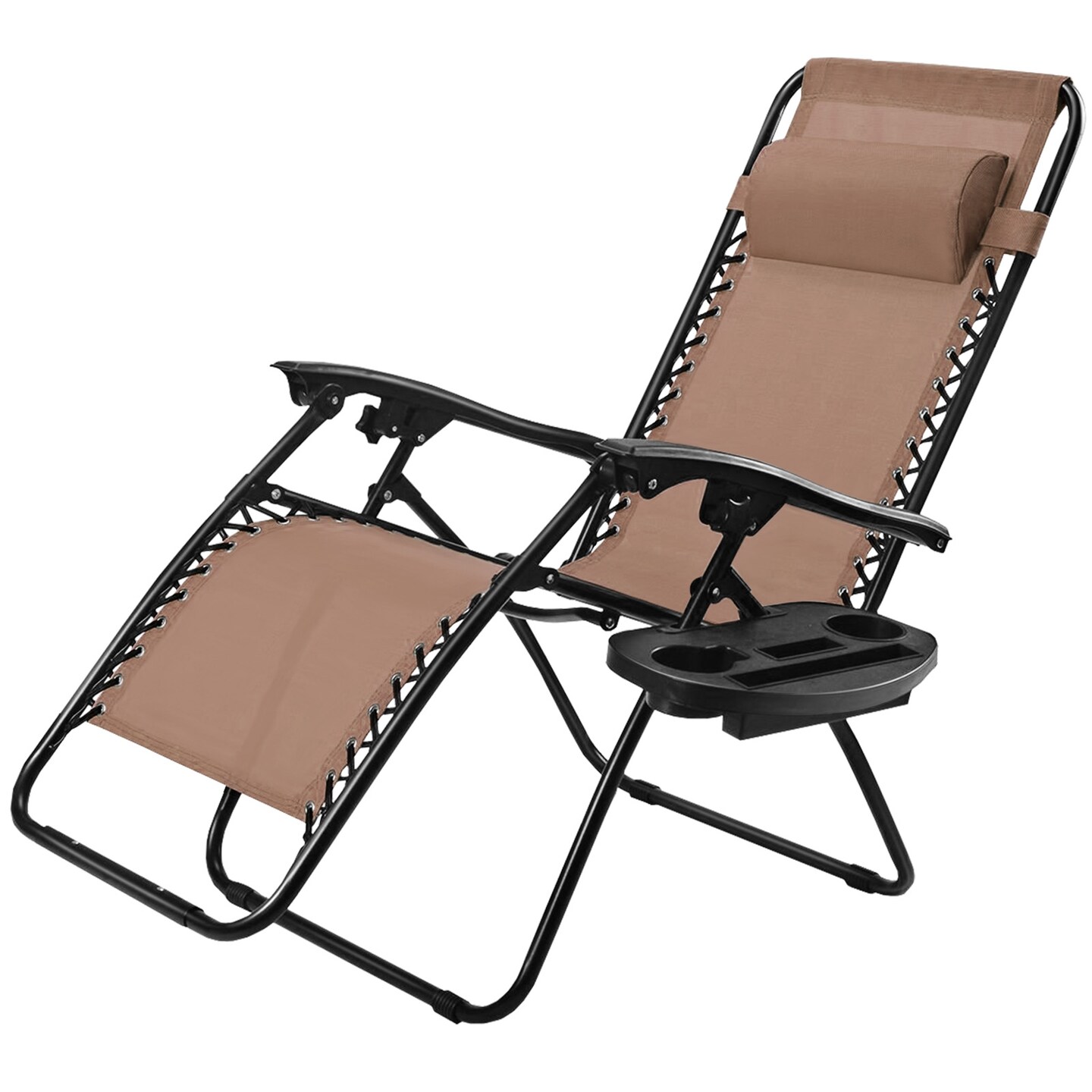 Outdoor Folding Zero Gravity Reclining Lounge Chair with Utility Tray