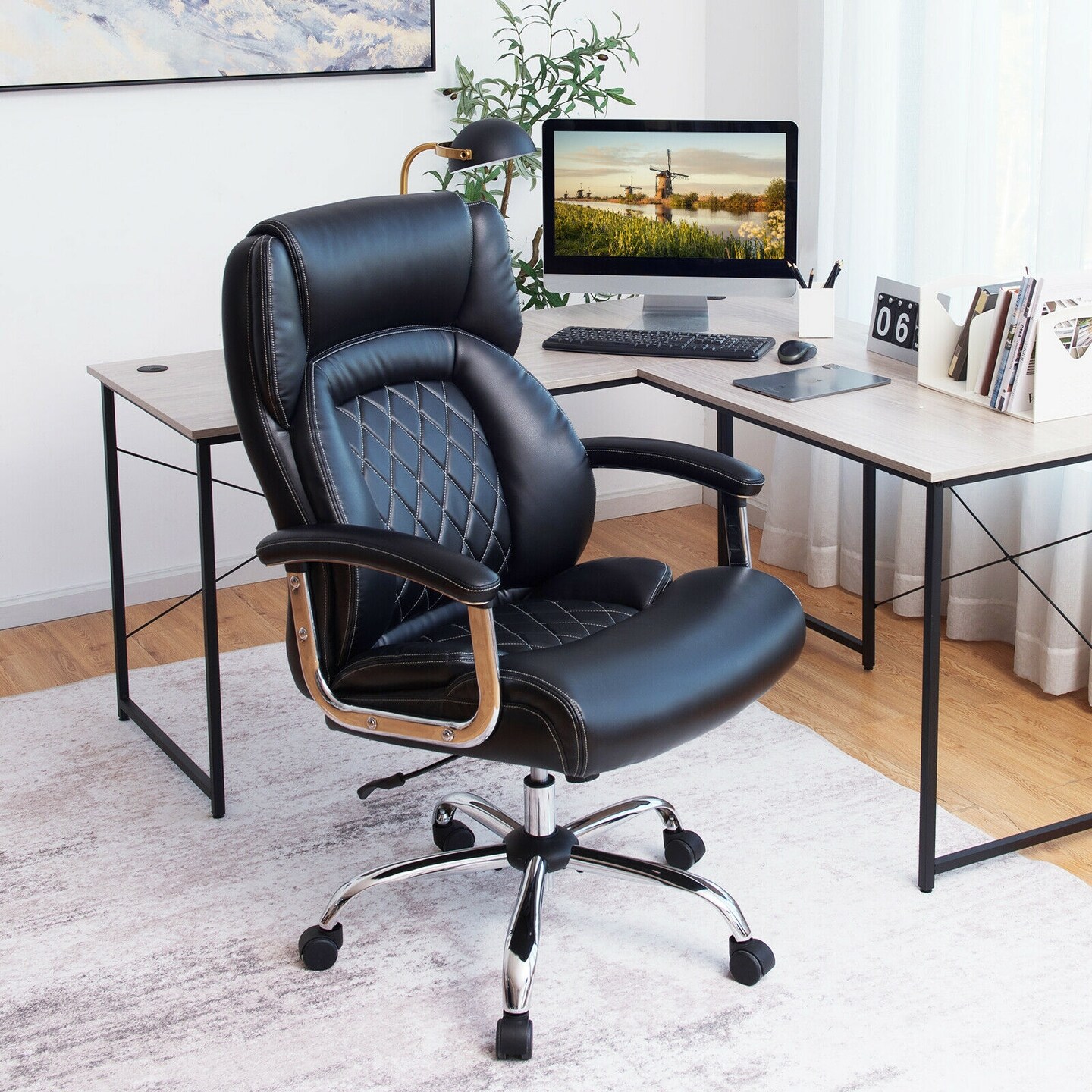 500 Lbs Height Adjustable Office Chair with Metal Base and Extra Wide Seat