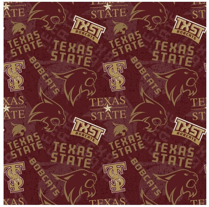 Sykel Enterprises-Texas State University Cotton Fabric-Texas State Bobcats Tone On Tone Cotton Quilting Fabric