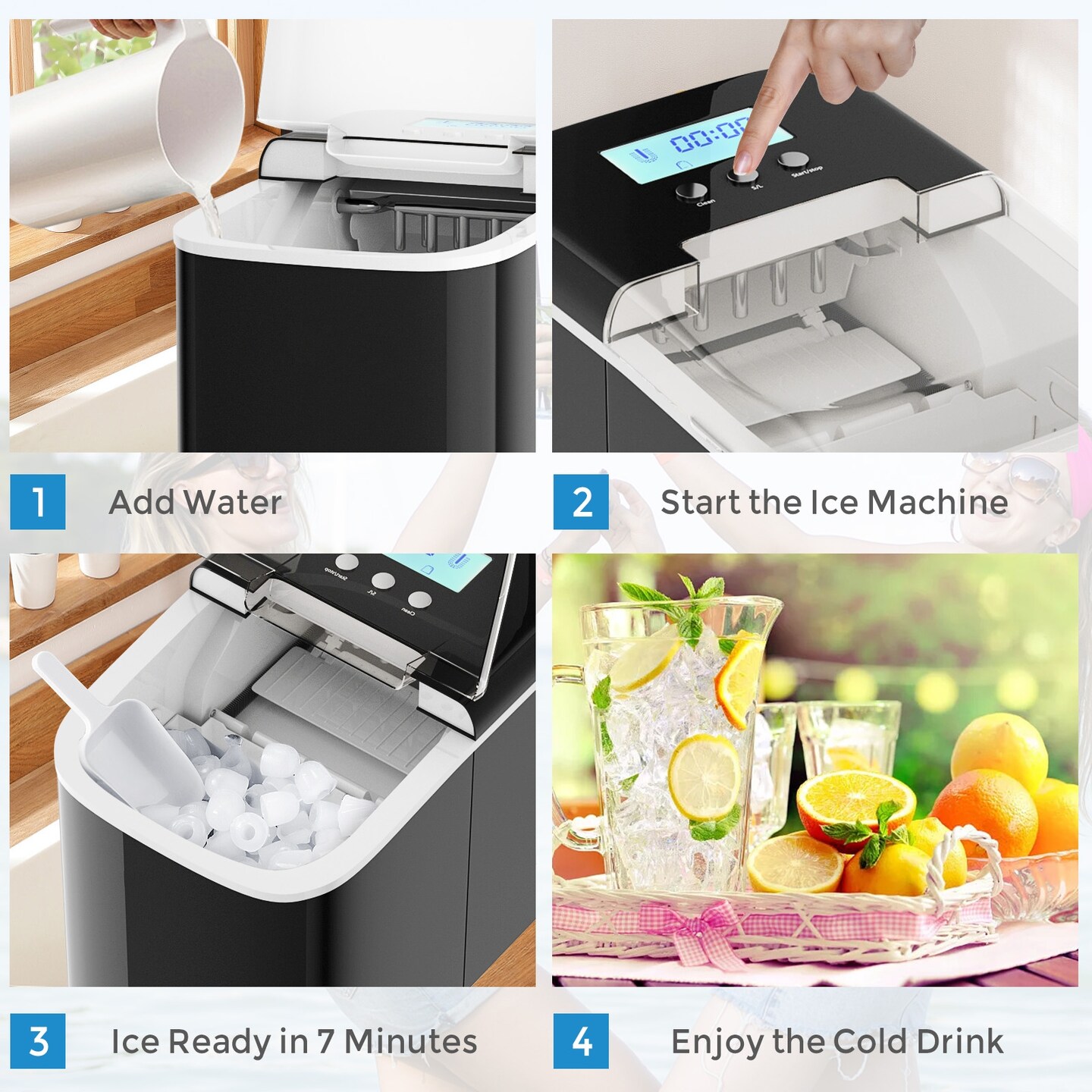 Countertop LCD Display Ice Maker with Ice Scoop