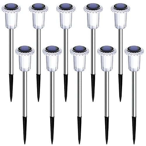10 Pack Solar Lights Outdoor Waterproof Stainless Steel Garden Stake Lights for Pathway, Walkway, Driveway, Yard, Garden Decor (Warm White)
