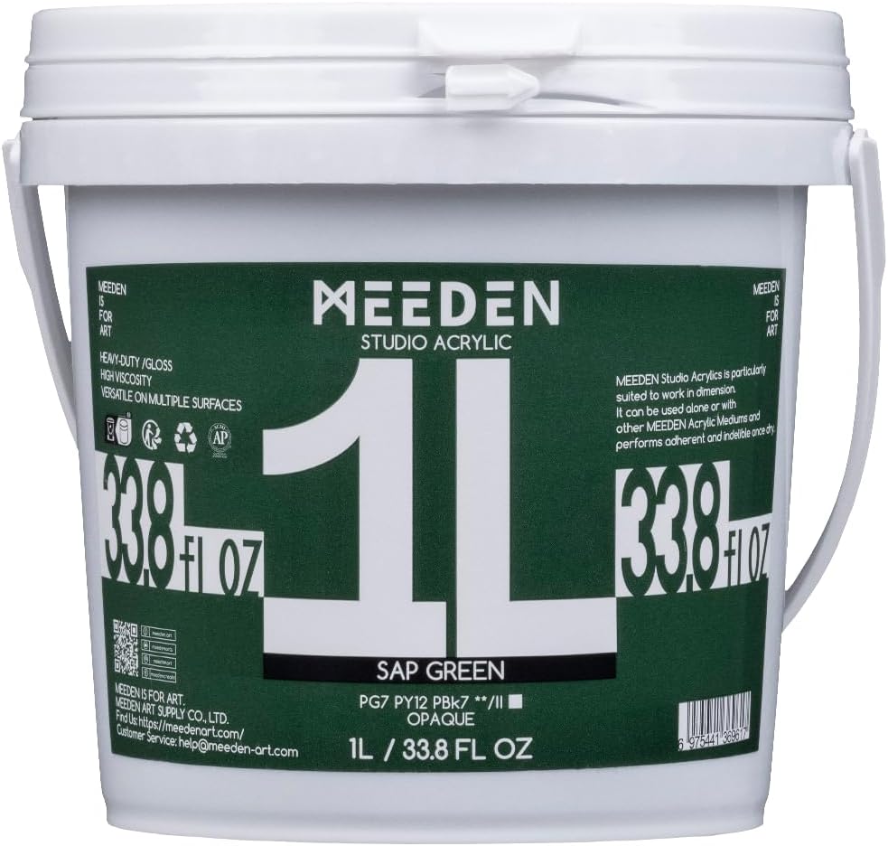 MEEDEN Sap Green Acrylic Paint, Heavy Body, Gloss Finish, Extra-Large 1 L /33.8 oz Non-Toxic Rich Pigments, Studio Professional Artist Acrylic Paint for Adults on Canvas,Wall,Wood,Stone Painting