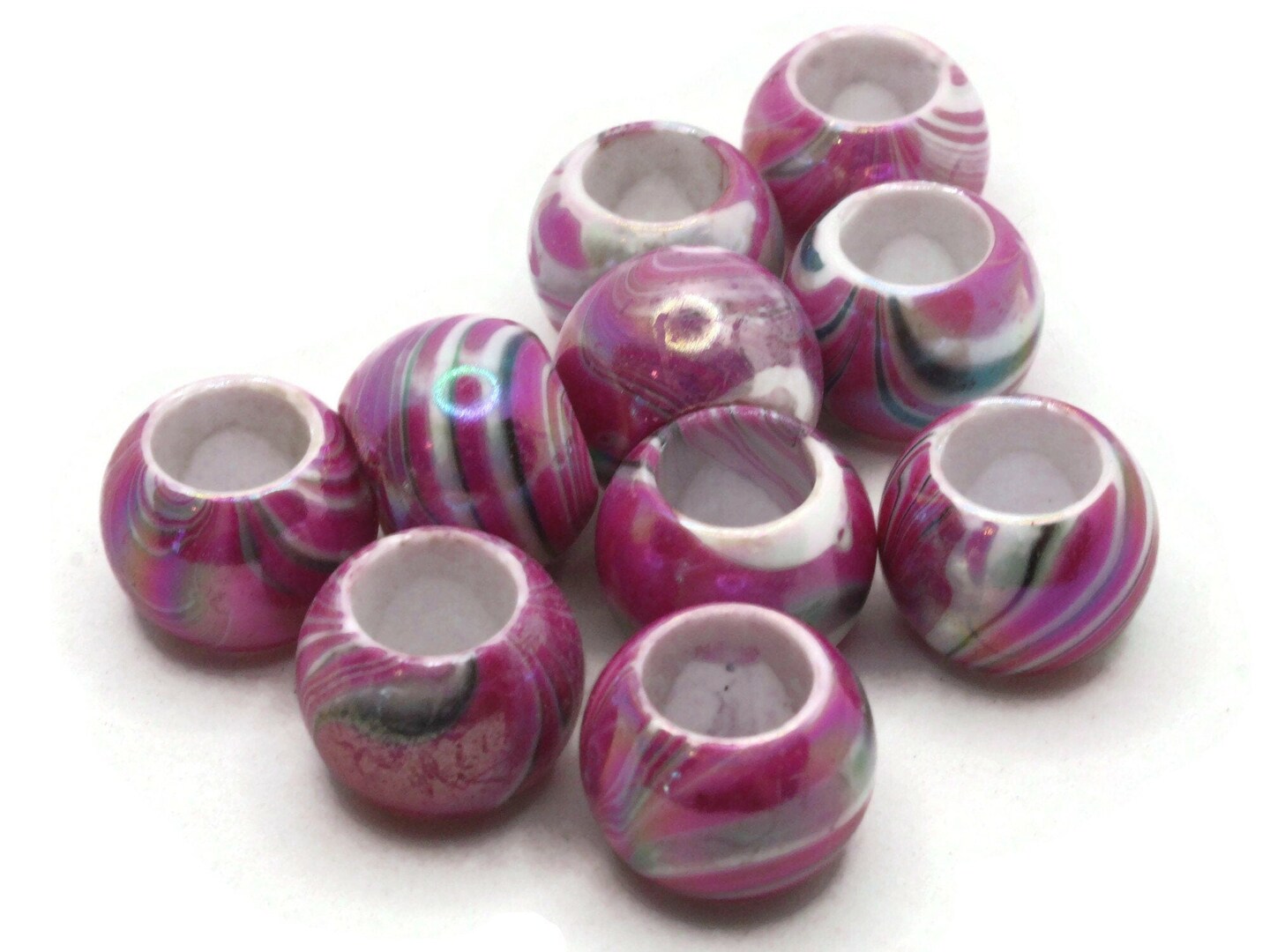 10 17mm Large Hole Macrame Hot Pink Marbleized Round Plastic Beads