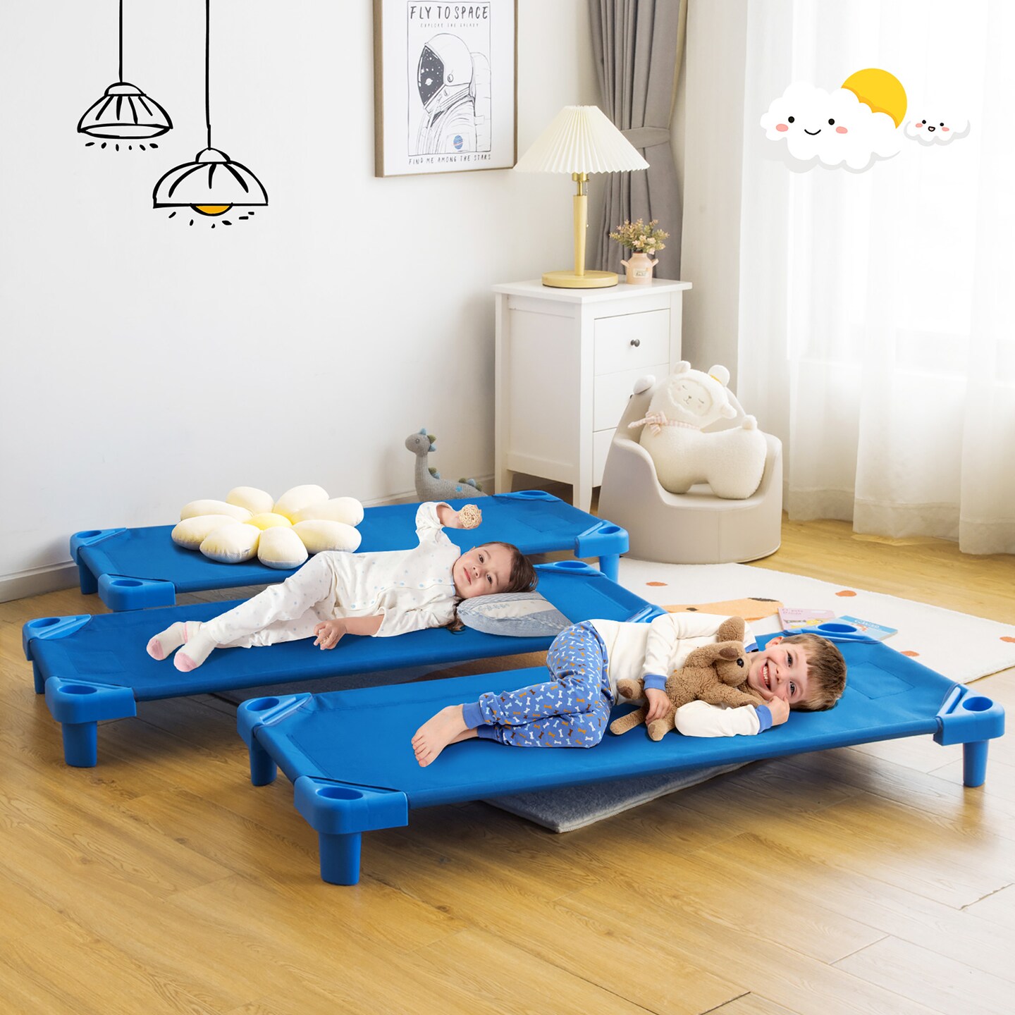 Costway Pack of 6 Kids Stackable Naptime Cot 52&#x27;&#x27; L x 23&#x27;&#x27; W Daycare Rest Mat
