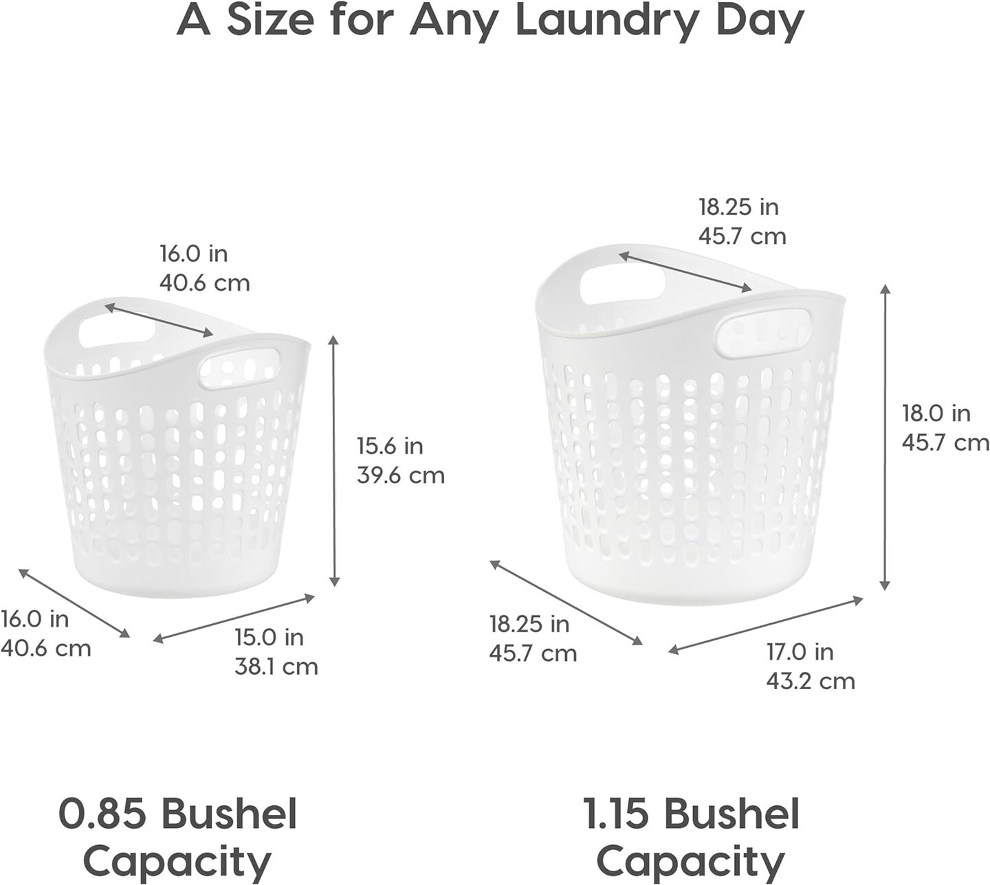 IRIS USA Laundry Basket Durable and Flexible, Portable Round Bin with Ventilation Holes for Closet Dorm, White