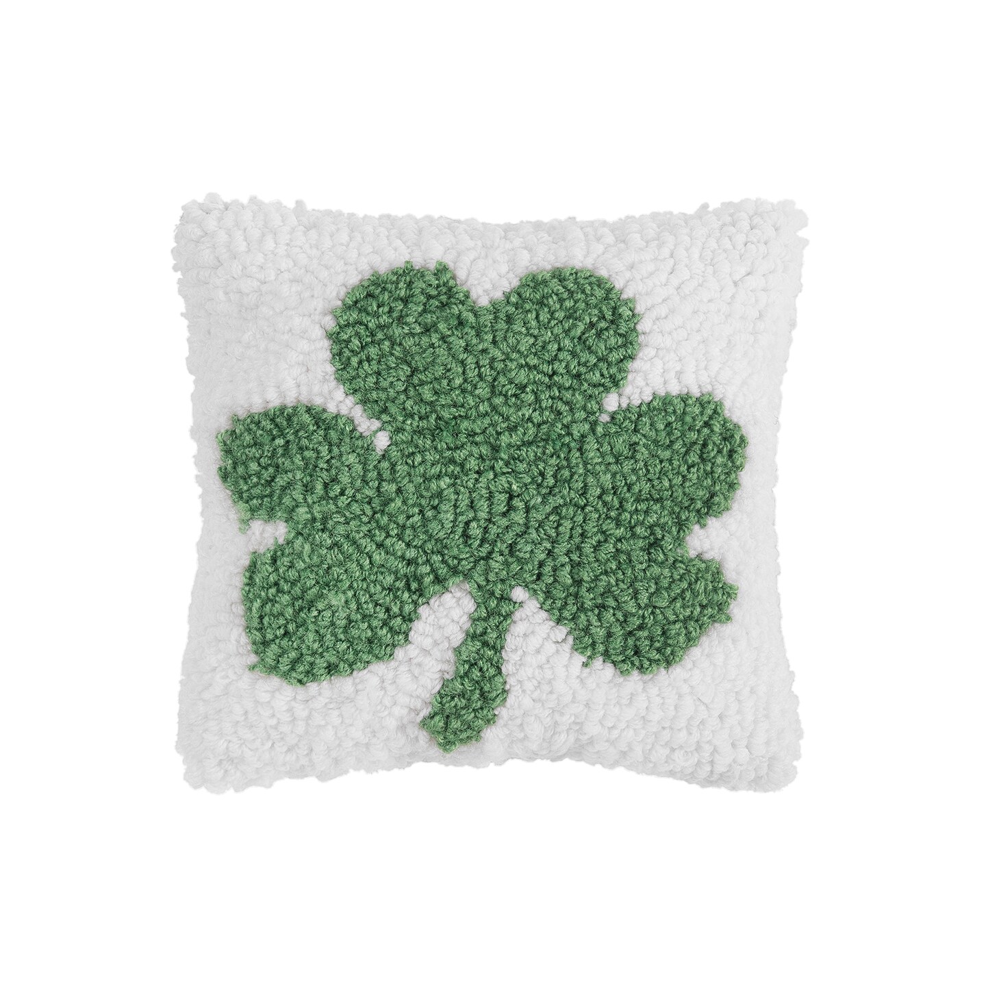 Shamrock St. Patrick's Day Hooked White Mini Accent Pillow 8" x 8"