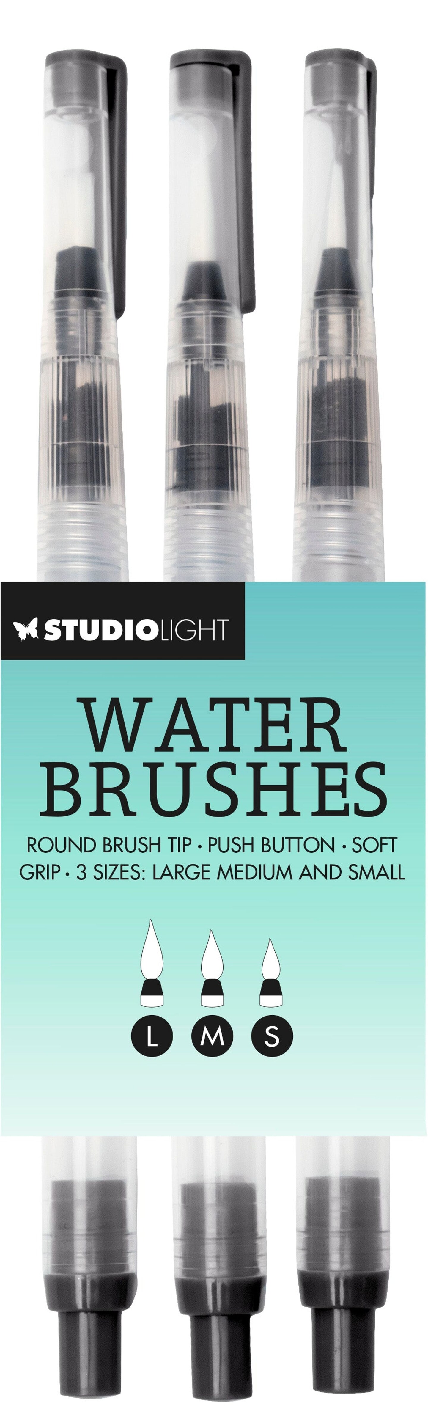 Studio Light SL 3 Water Brushes - Fine, Medium, Large Tip Essential Tools 40x120x12mm 3 PC nr.01