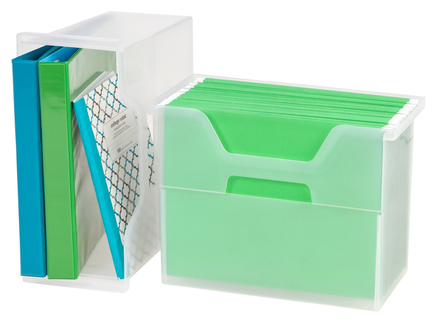 IRIS USA Medium Portable Desktop File Box with Open Lid, 6 Pack, Side Handles, Hanging File Folders, Tabs &#x26; Inserts, Letter Size, Magazines, Newspapers, Mail, Books, Notebooks, Clear