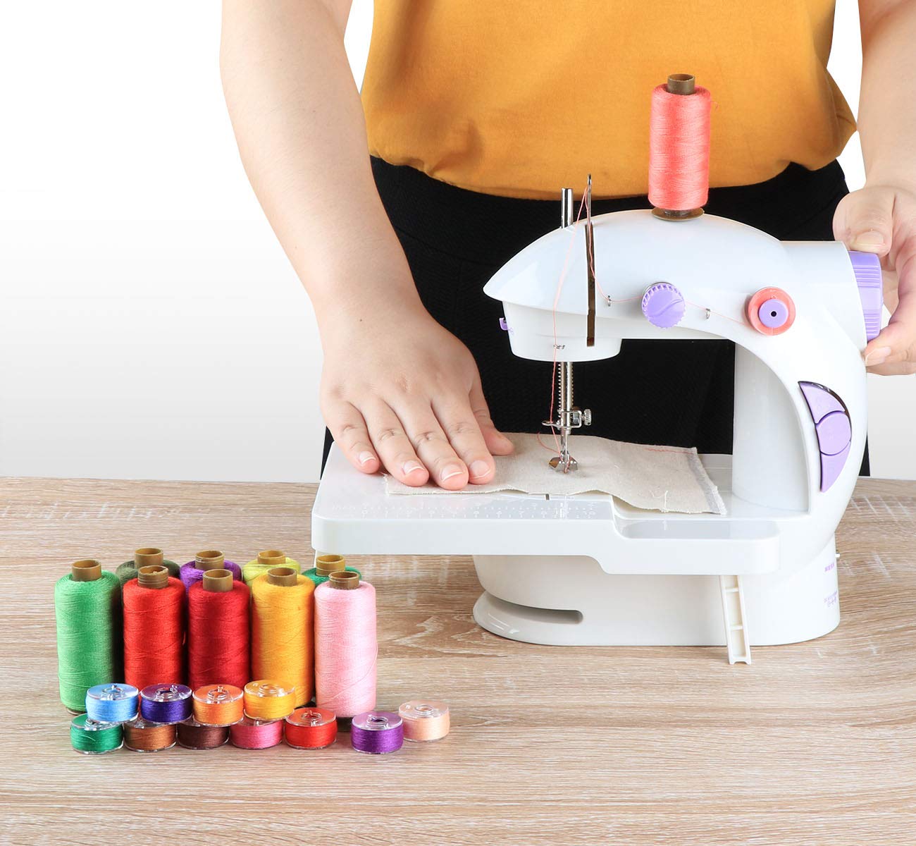 50 Pieces Bobbins Sewing Threads Kit, 400 Yards per Polyester Thread Spools, Prewound Bobbin with Case for Brother Singer Janome Machine, 25 Colors