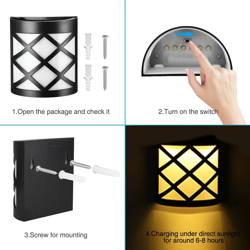 Outdoor Solar 6LED Deck Lamp Path Garden Patio Pathway Stairs Step Fence Light