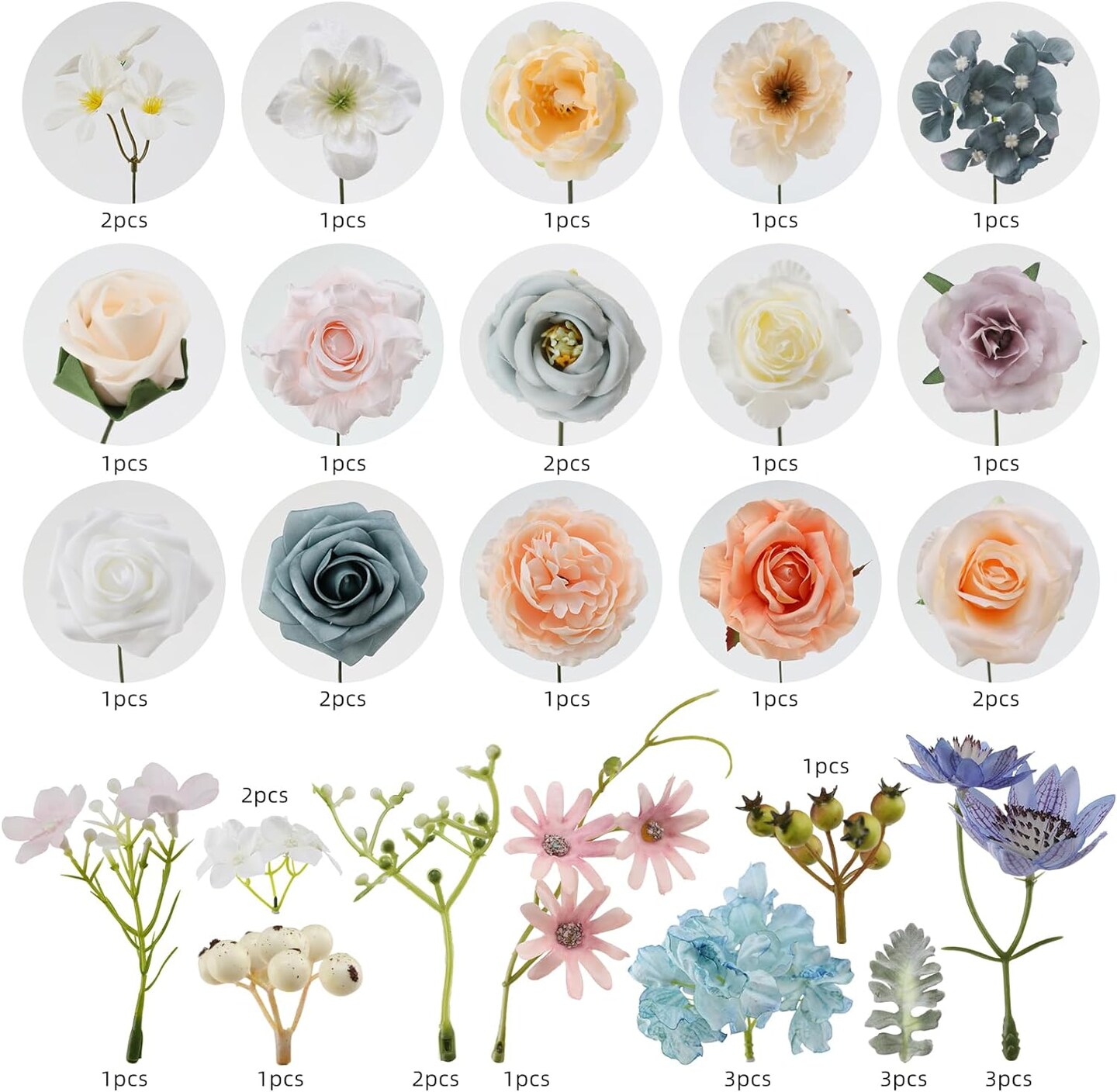 Mix Silk Flowers Fake Roses with Stems