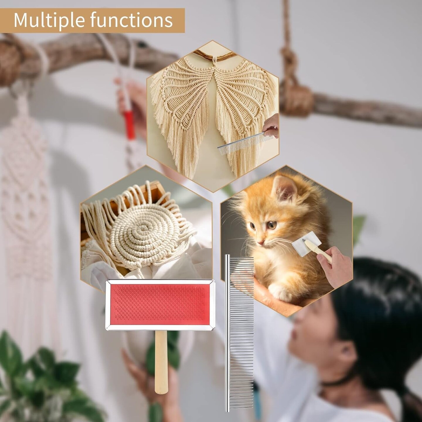 2 Pack Macrame Fringe Comb Set Stainless Steel Comb for Making Knitting Cord Rope Macrame Plant Hangers Wall Hangings Pets Hair Combing