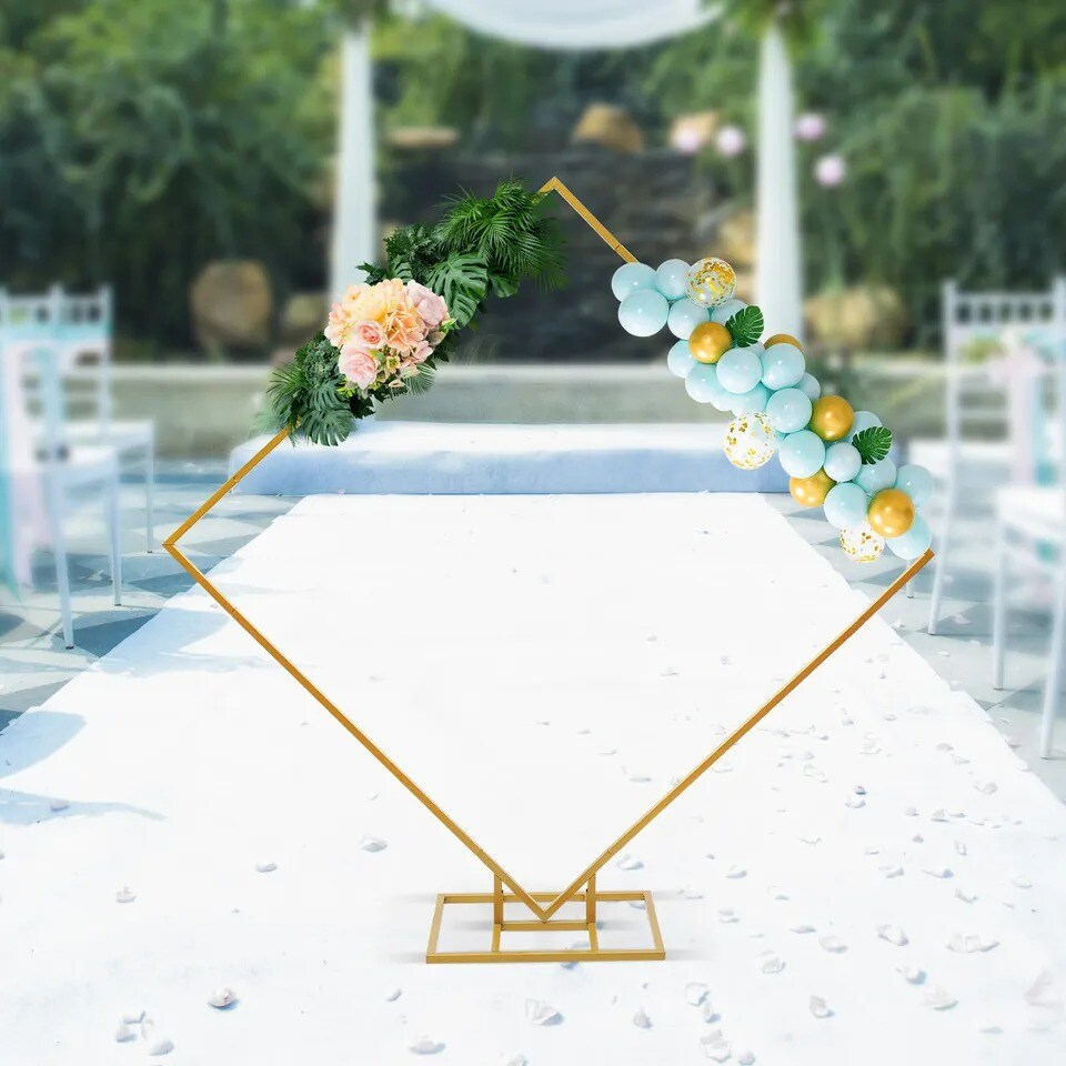 6.6ft Metal Rack Wedding Balloon Arch Set Gold Square Backdrop Stand Frame Rack