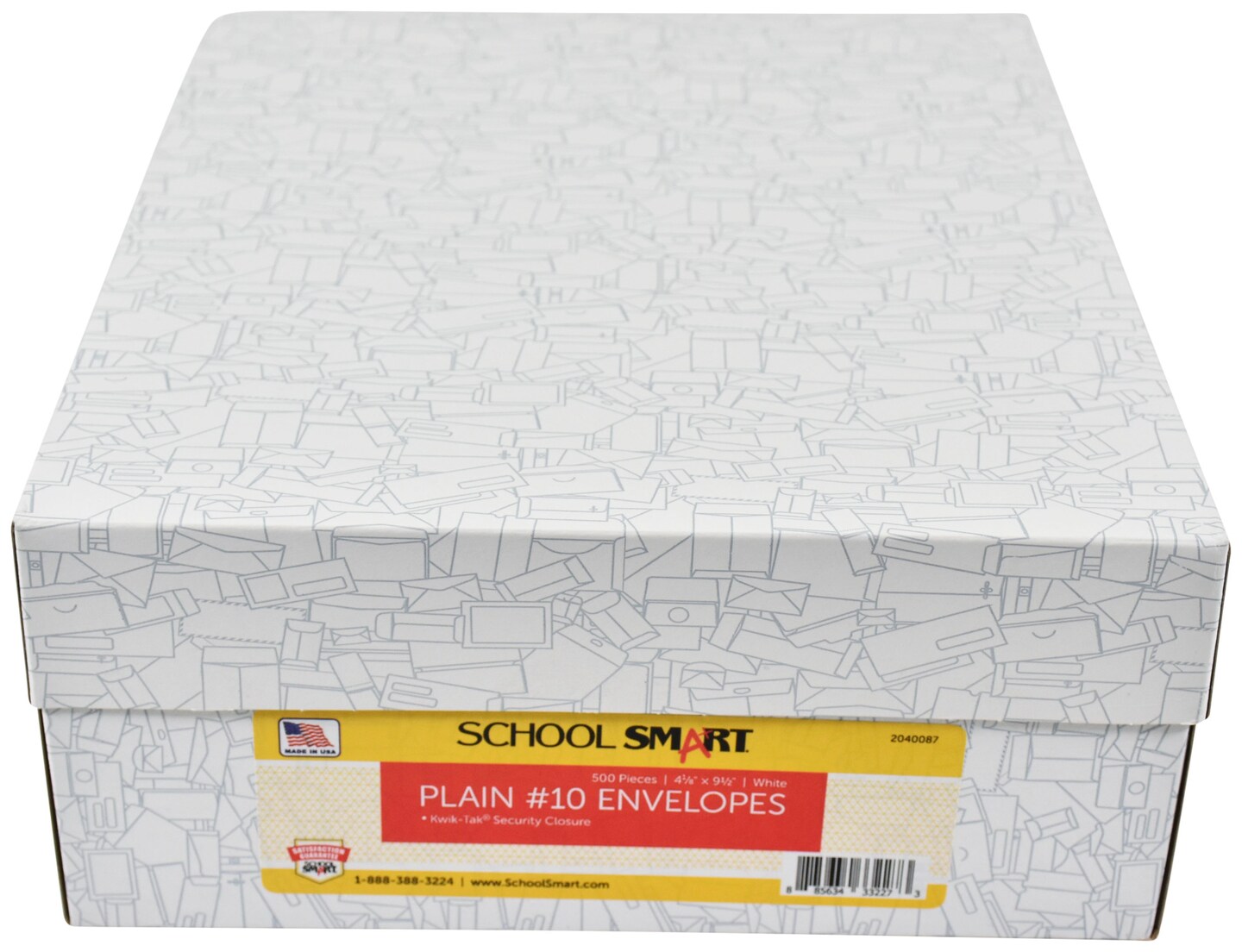 School Smart Kwik-Tak Security Tinted Envelopes, No. 10, White, Box of 500