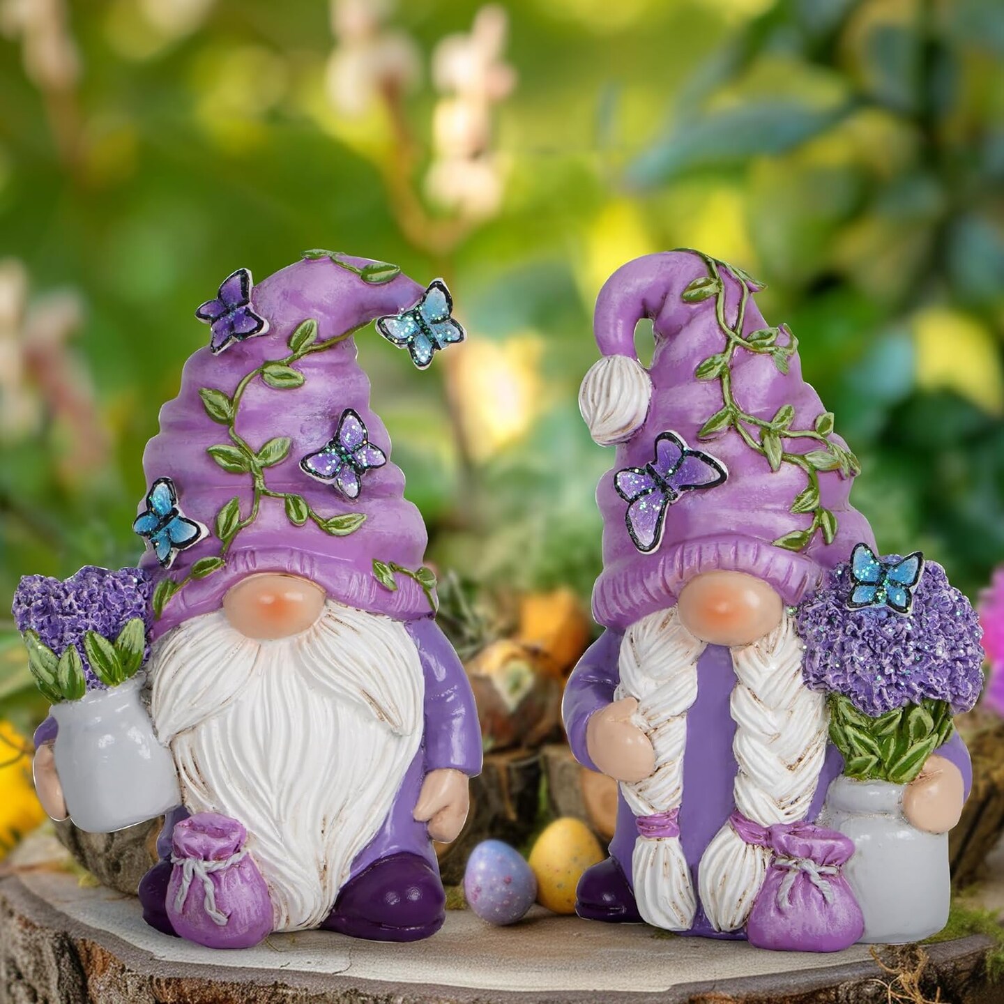 2 pieces Swedish Tomte Elf Dwarf Figurines Summer Gnome Indoor Home Decor Gift (Lavender).