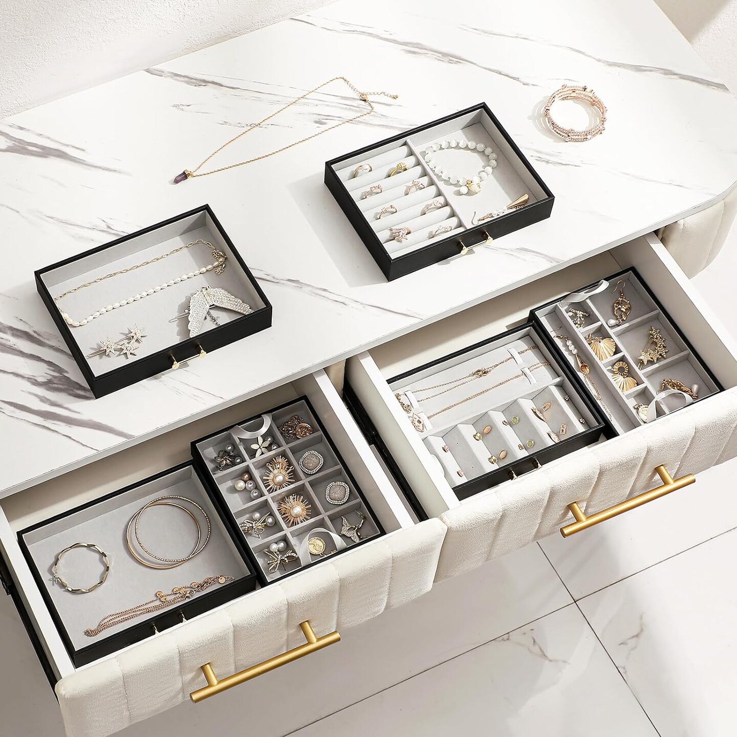 6-in-1 Stackable Jewelry Drawer Organizer with 4 Drawers
