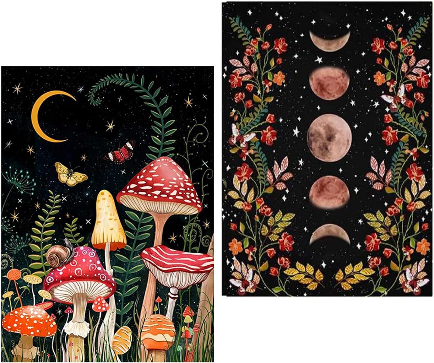 2 Pack Diamond Painting Kits for Adults,5D DIY Mushroom Forest Full Drill Round Art Gems with Moon Diamond Art Perfect for Home Wall Decor Diamond Dotz Inch12x16