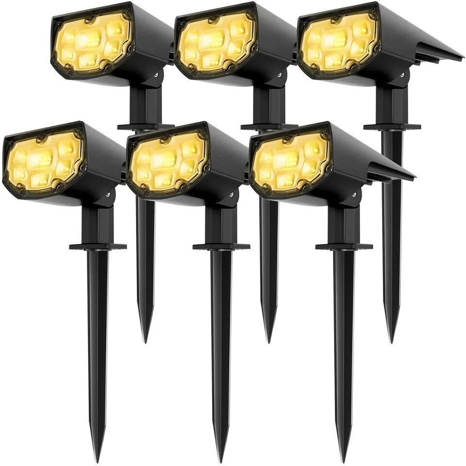 6 Pack 12-LED Solar Spotlights Landscape Lights Outdoor Garden Pathway Lamps