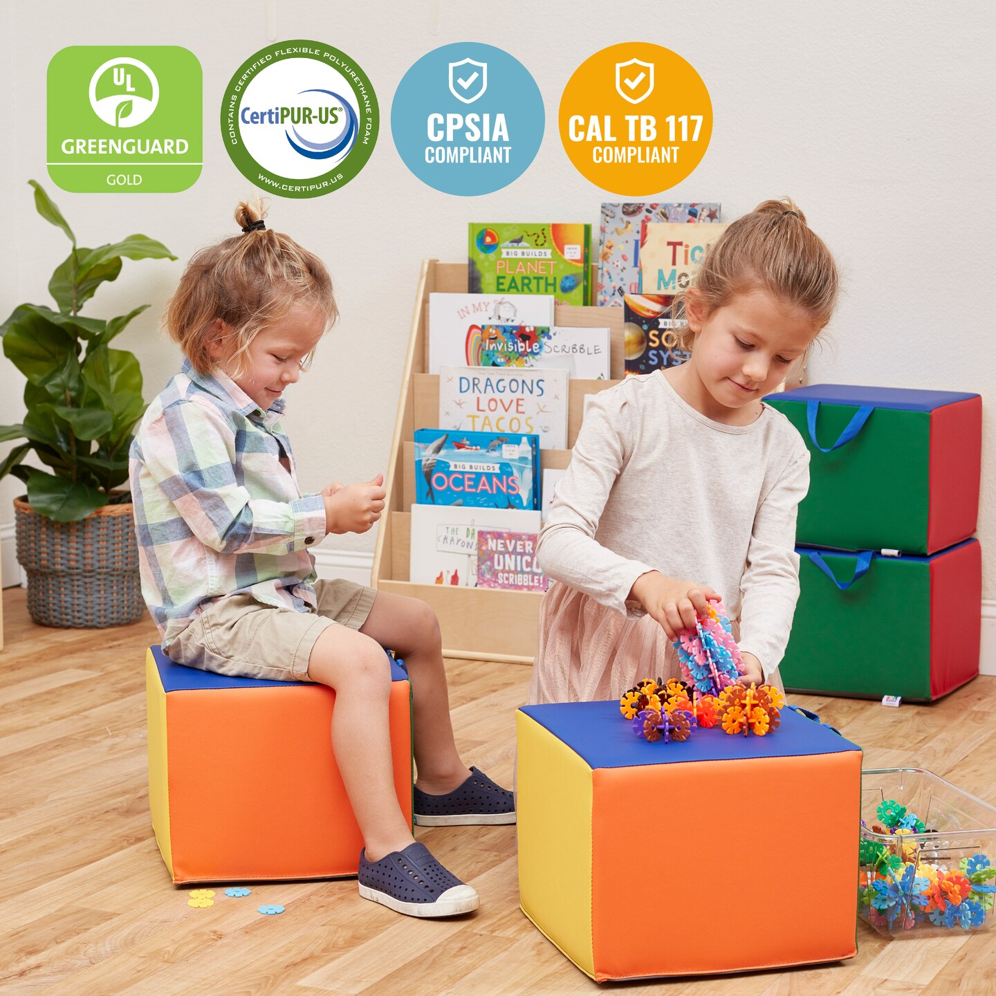 SoftZone Children's Cozy Cubes, Flexible Seating, 4-Pack