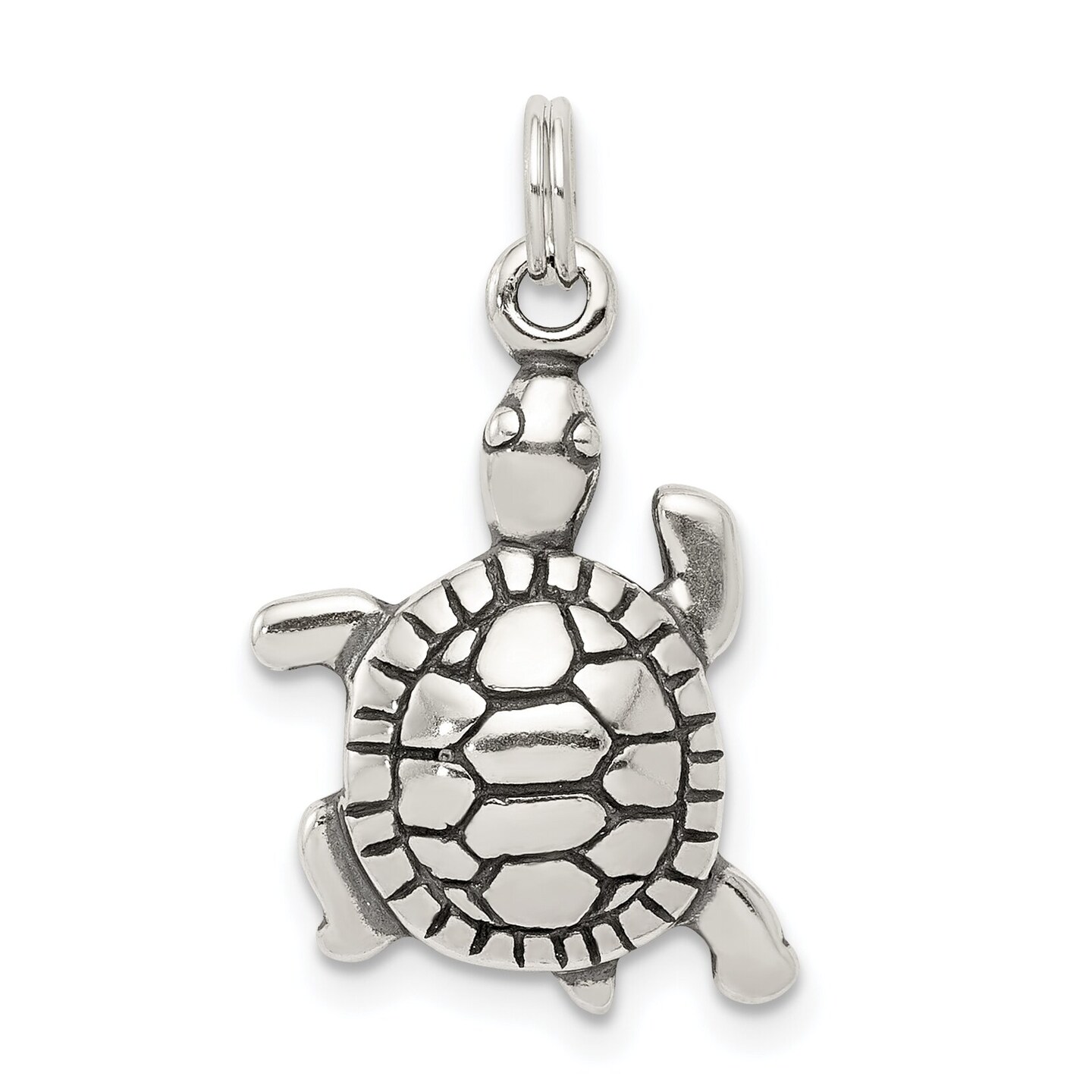 Sterling Silver Antiqued Turtle Charm &#x26; 18&#x22; Chain Jewerly 27.4mm x 14mm