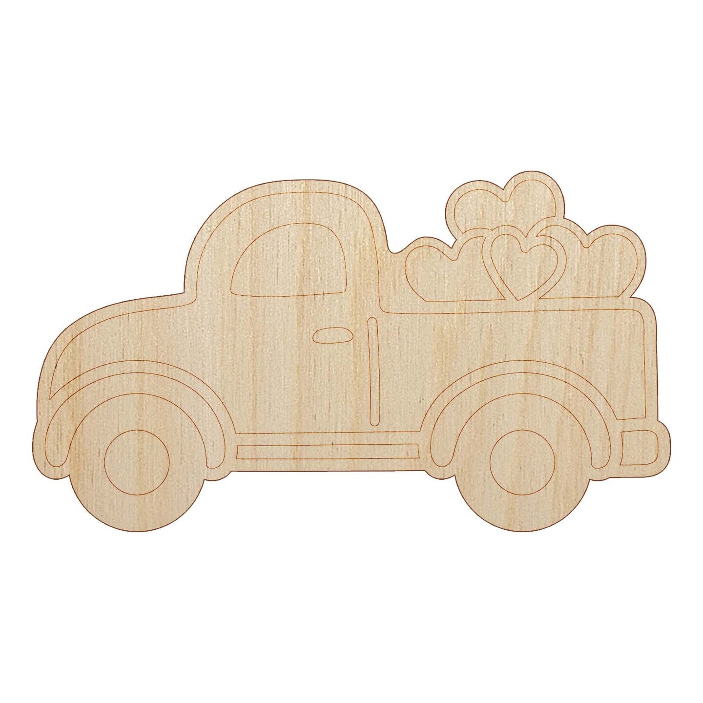 Cute Truck with Hearts Unfinished Wood Shape Piece Cutout for DIY Craft Projects