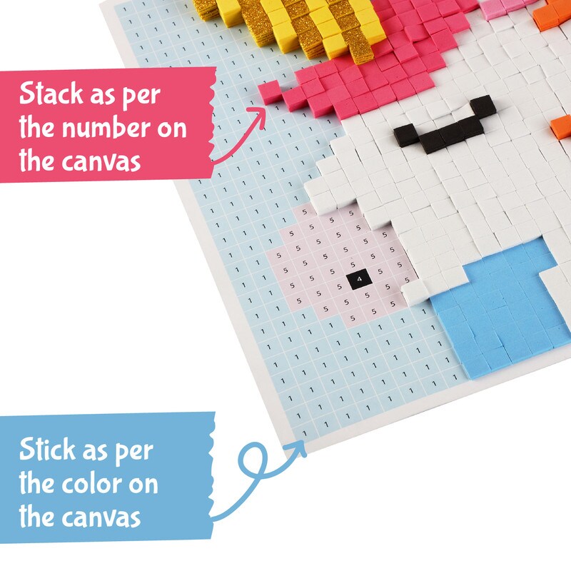 Stick n Stack Mosaic Arts and Crafts for Kids and Adults with 3D Foam Stickers - Unicorn Design - Mess-Free Kids Craft Kit for Striking 3D Art - Unique Unicorn Gifts for Girls and Boys Ages 10 and Up&#x2026;