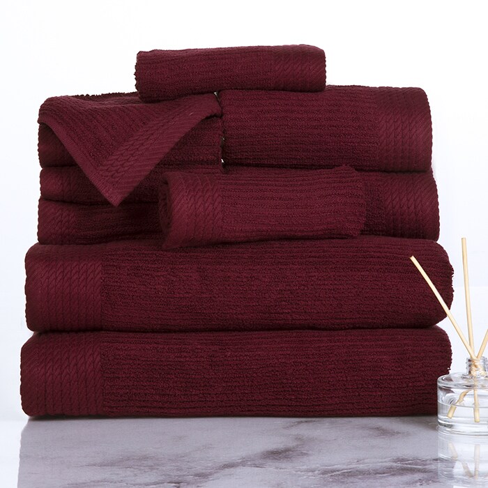 Lavish Home   Ribbed 100% Cotton 10 Piece Towel Set - Burgundy