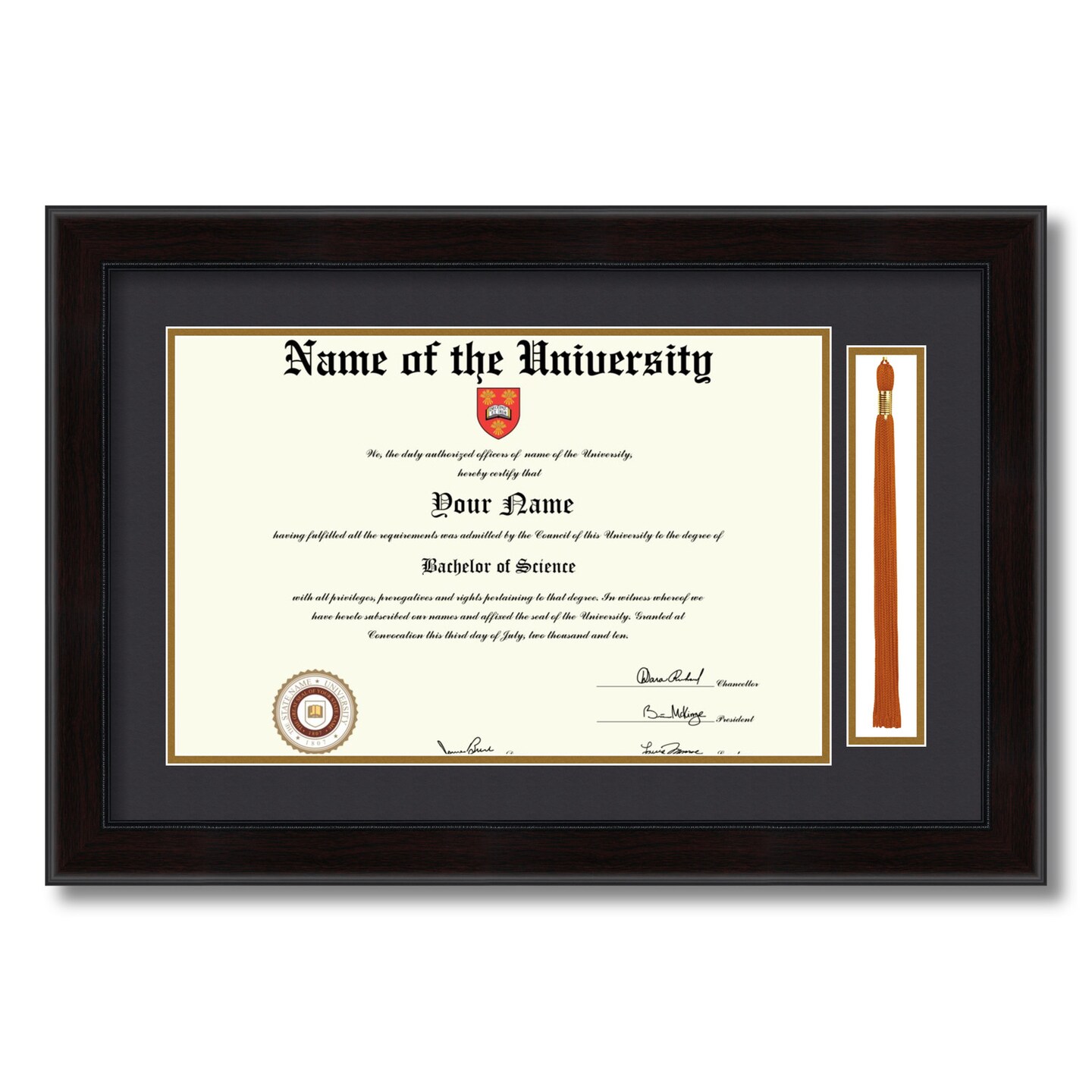 ArtToFrames 11x17 inch Diploma Frame with Tassel Opening - Framed with Black and Gold Mats, Comes with Regular Acrylic and Sawtooth Hanger for Wall Hanging (DT-11x17)