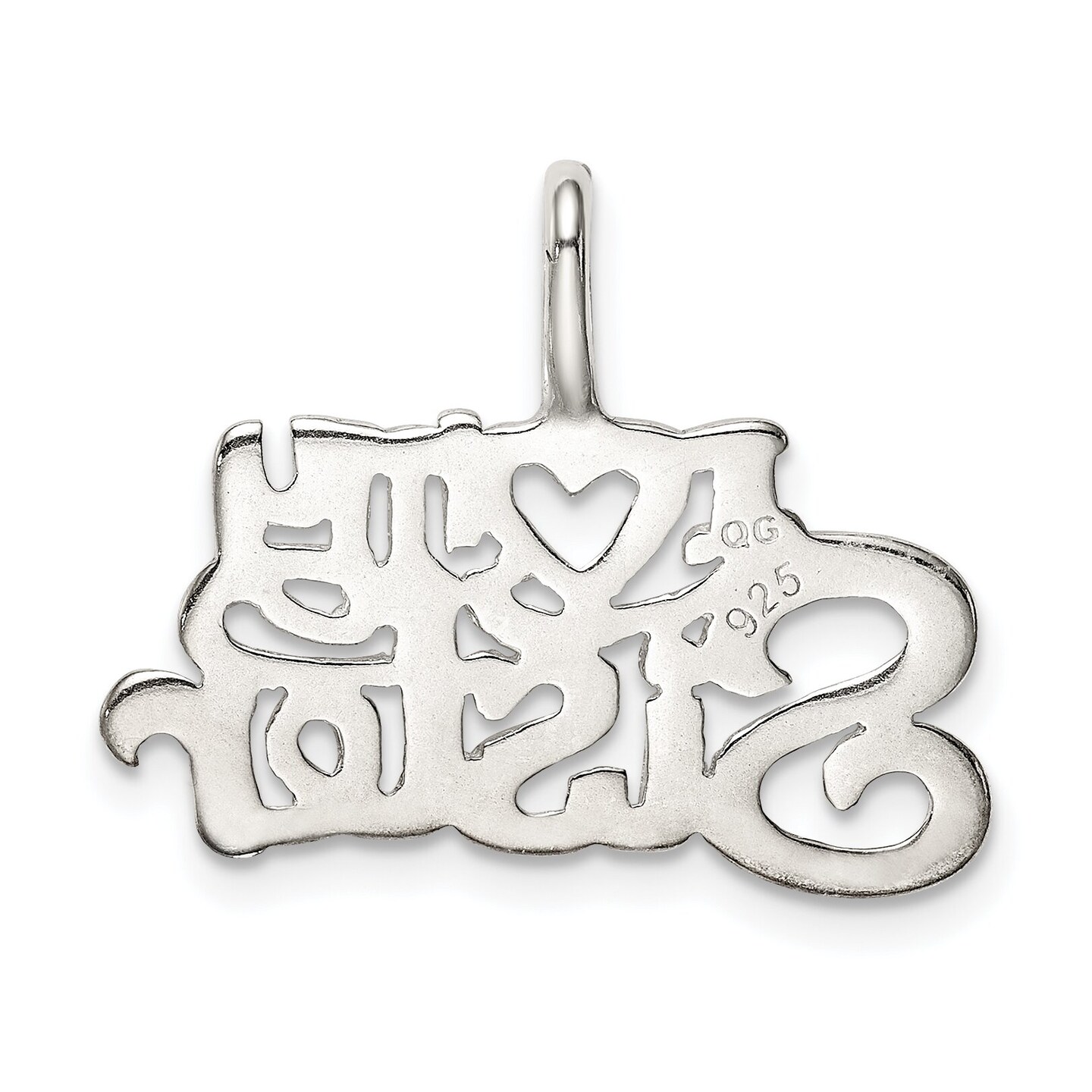 Sterling Silver I Love My Sister Pendant Charm Jewelry 20mm x 25mm